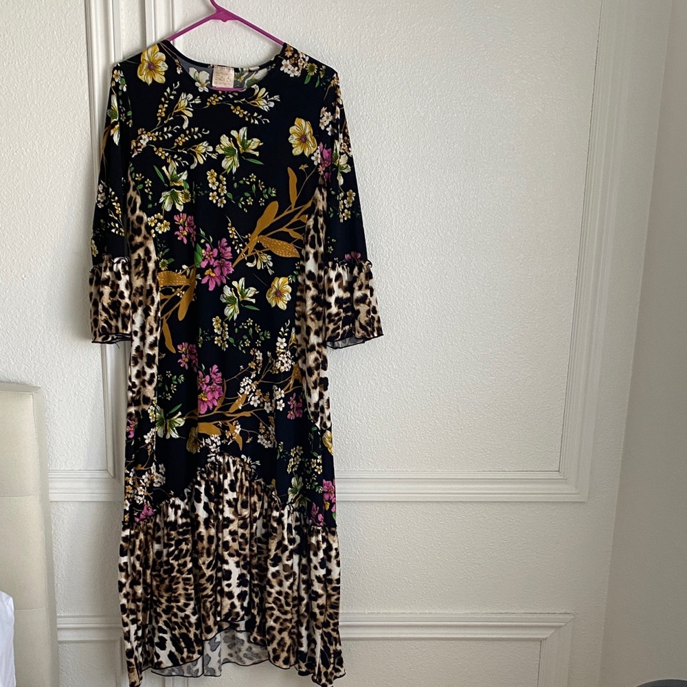 Floral and Leopard Print Dress